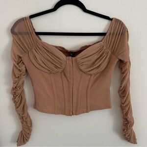 Tan Long Sleeve Ruched Top